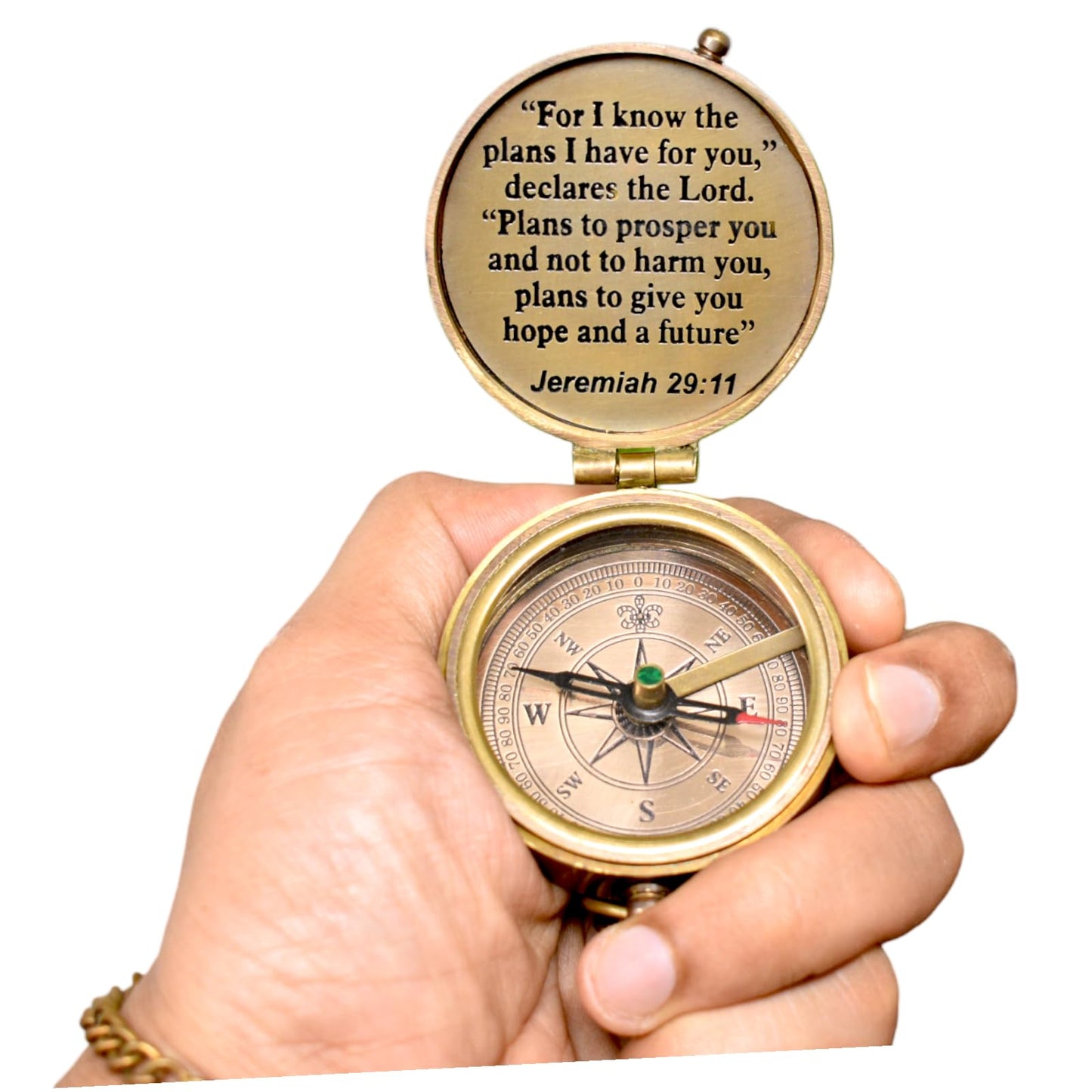 Bible Verse Compass, Christian Compass Religious Gift for Men, Confirmation Gift for Boys Teenage, Catholic Gifts- Baptism Gifts - for i Know Engraved Brass Compass with Leather Pouch