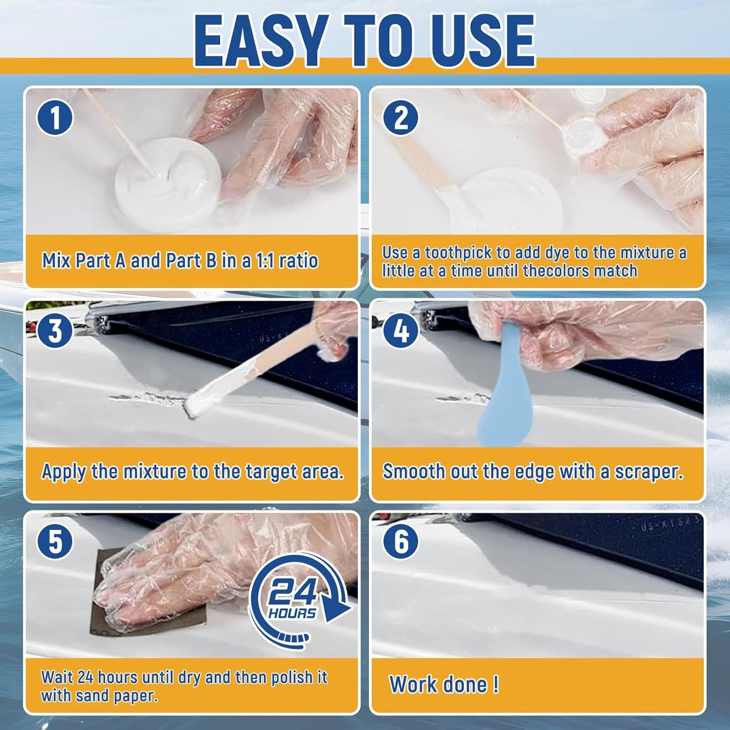 Skiennix Fiberglass Boat Repair Kit - White Resin Gel Coat for Marine Repairs | 2-Pack