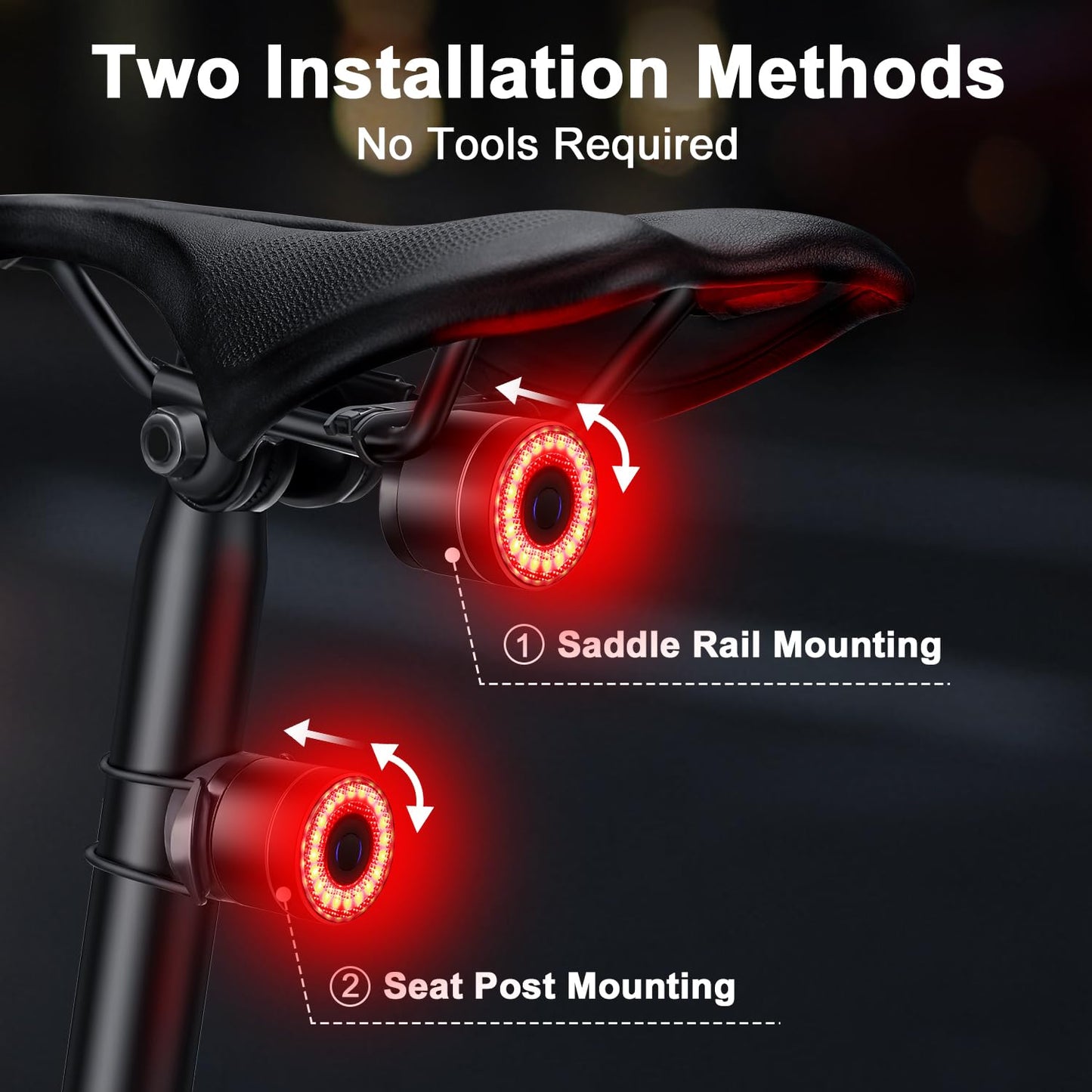 Smart Bike Tail Light, Auto On/Off, Brake Sensing Rear Bike Light, USB C Rechargeable Bicycle Rear Light for Night Riding, 4 Light Modes, IPX6 Waterproof