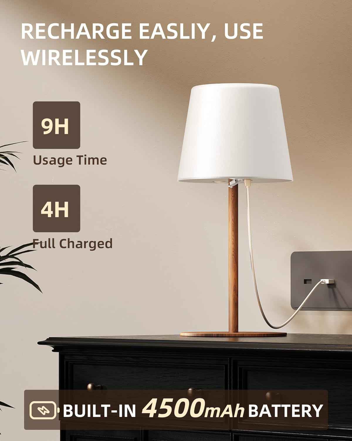 EZVALO Waterproof Cordless Table Lamp - Dimmable LED Night Light for Outdoor & Indoor Use