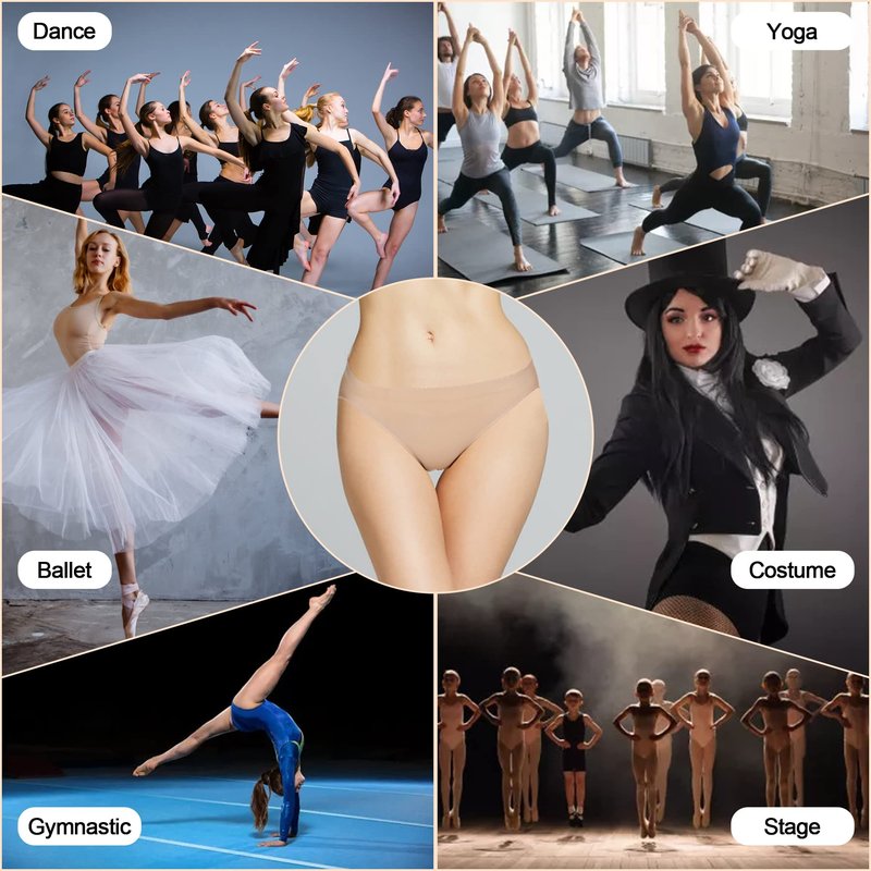 MOLLDAN Nude Dance Underwear Women Girls Seamless Ballet Briefs Gymnastics Briefs High Cut Beige Bottoms Ballerina Underwear(8C13-3)