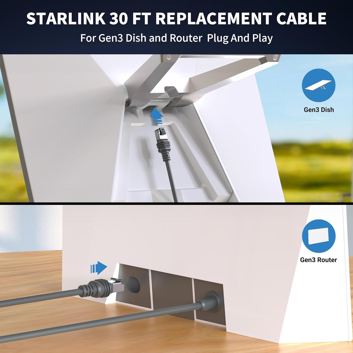 75FT Starlink Gen 3 Waterproof Extension Cable - Replacement for Standard Model