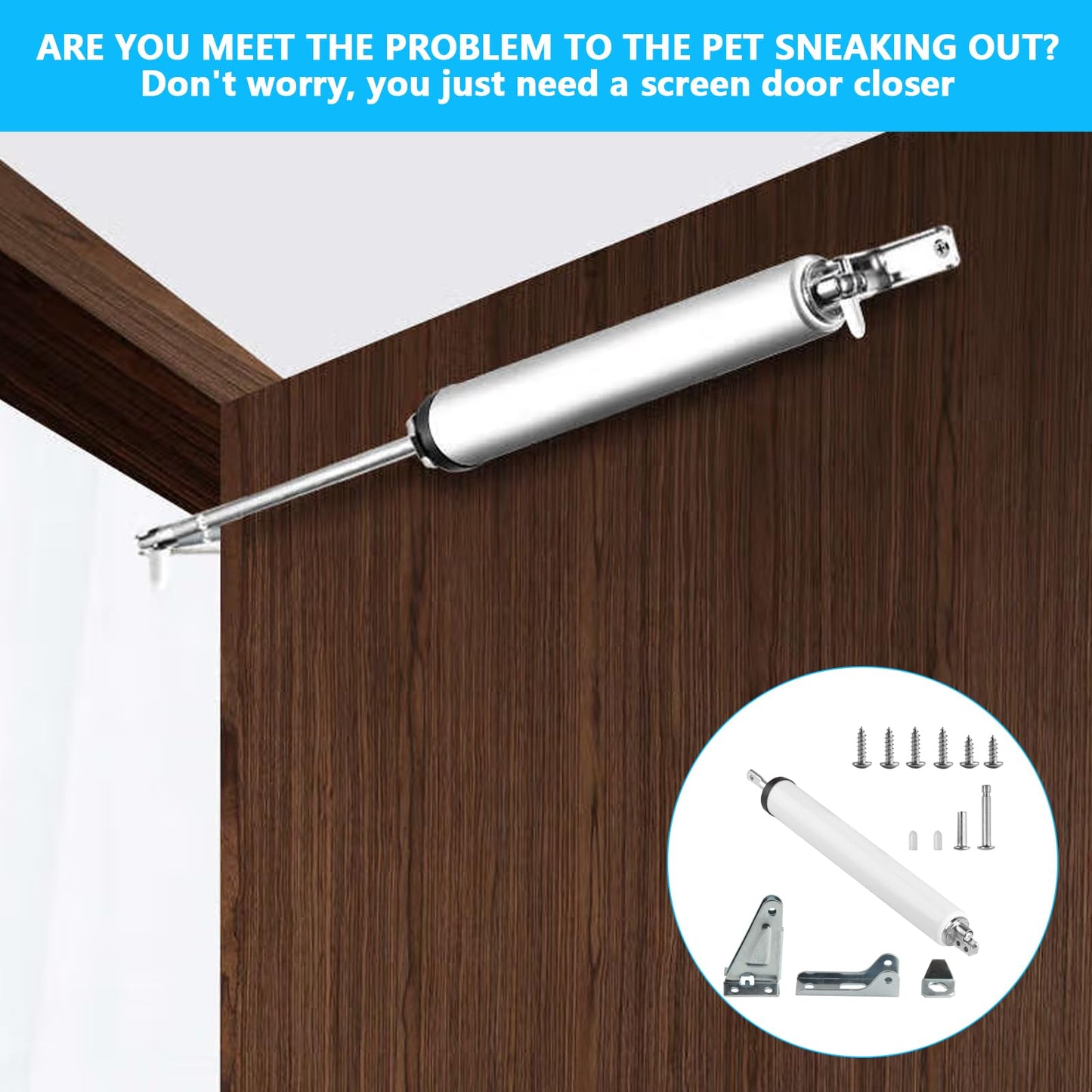 Pneumatic Screen and Storm Door Closer Kit, Heavy Screen Door Closers Closure forScreen Doors and Storm Doors Hardware Replacement, with Bracket & Parts(White)