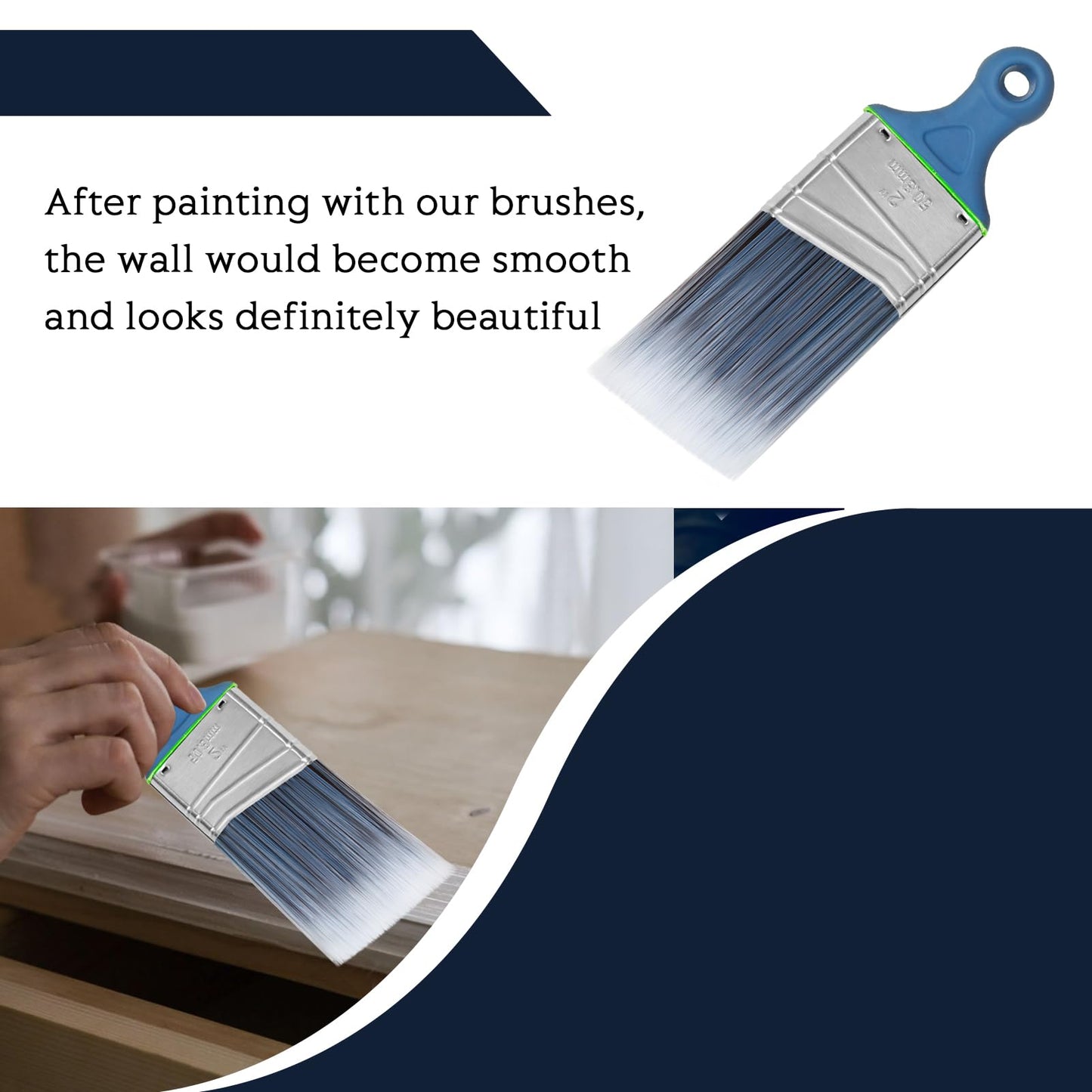 Wesquer Paint Brushes Short Handle Paint Brush for Painting Walls Stain Wood Small Areas Cutting and Trim Works Home Improvement Paint Supplies 3 Pack