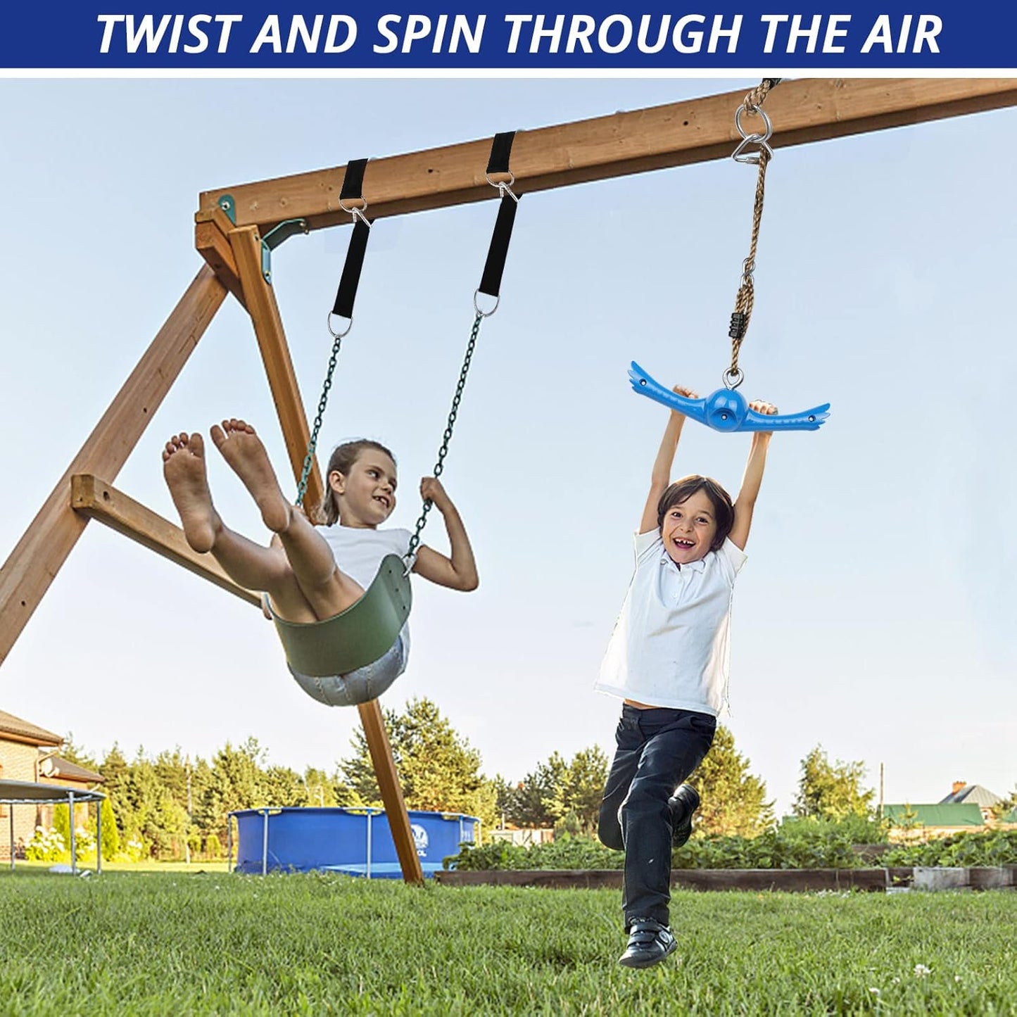 YAMIPROBI Ninja-Twister Swing Set - 360° Handle for Twist & Spin Flips | Blue Playground Accessory for Kids