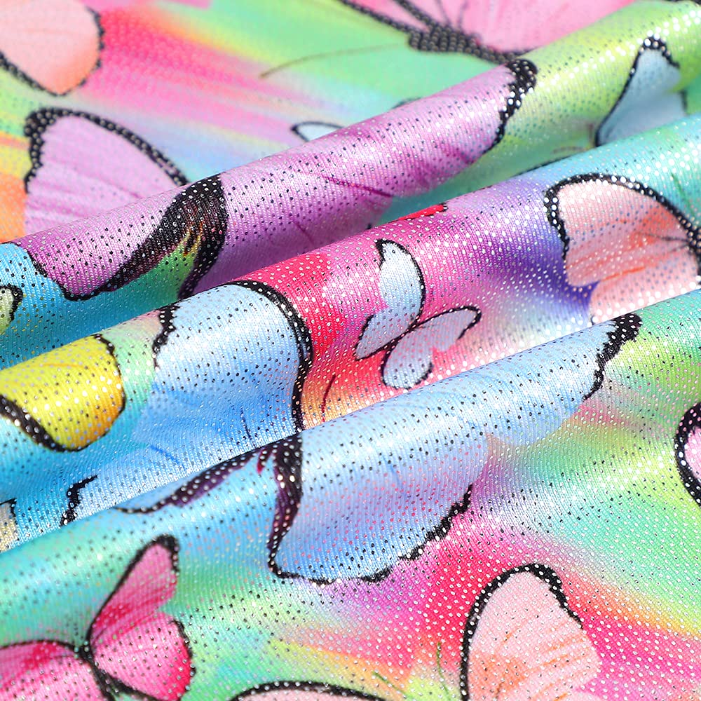 Belovance Leotards for Girls Gymnastics 9 10 Kid Leotard Athletic Dance Wear Shiny Rainbow Butterfly Biketard Unitard (Rainbow Butterfly, 9 10 Years)