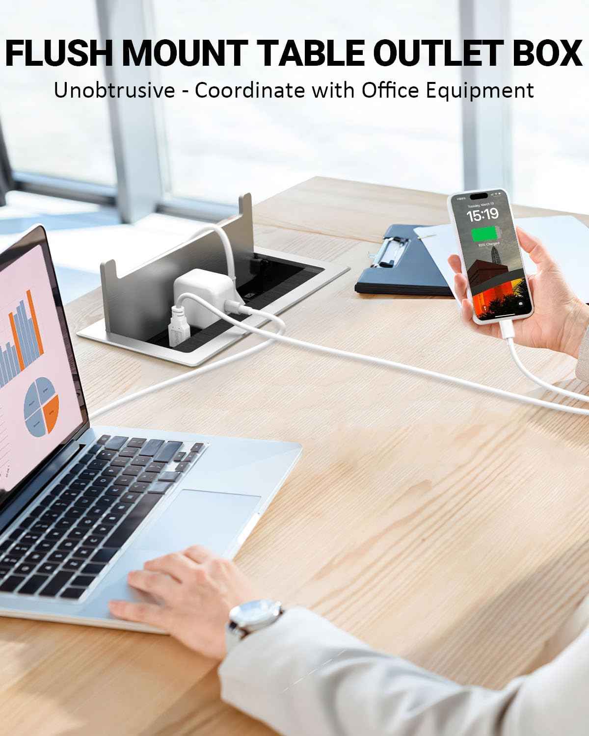 Power Hub Conference Table Connectivity Box - HDMI, USB-C, USB-A & AC Outlets