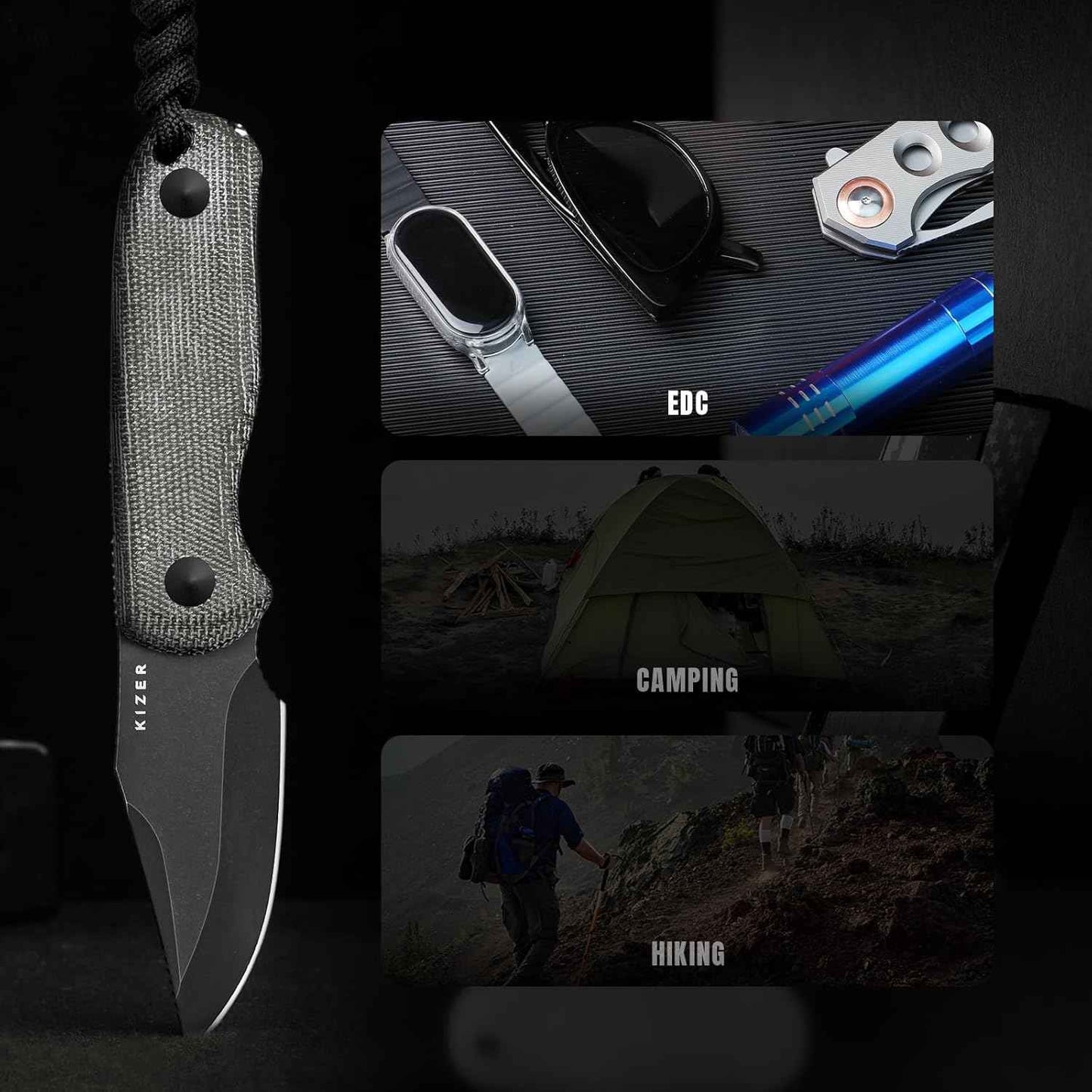 Kizer Drop Bear EDC Fixed Blade Knife - 2.57" 14C28N Blade, Yellow PEI Handle, Compact Survival Knife with Kydex Sheath