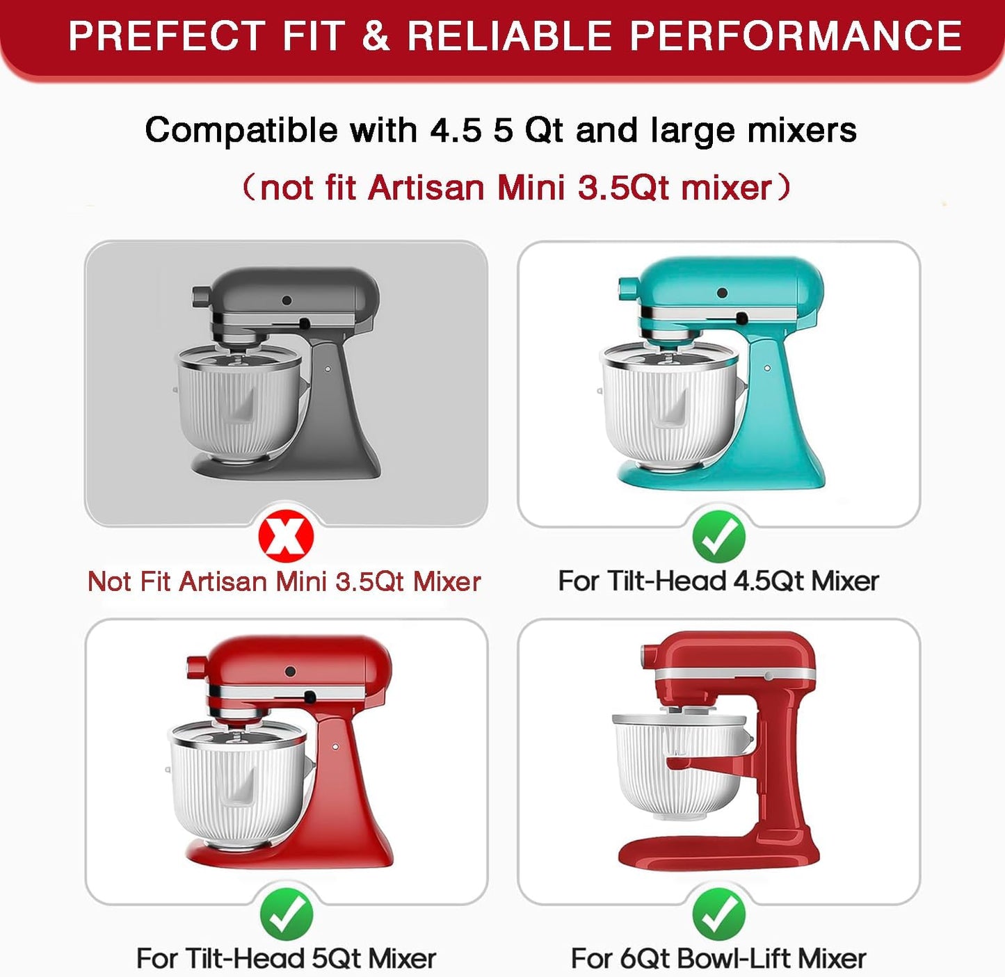 Ice Cream Maker Attachment for KitchenAid Mixer - 2 Quart Bowl for Yogurt, Sorbet & Gelato