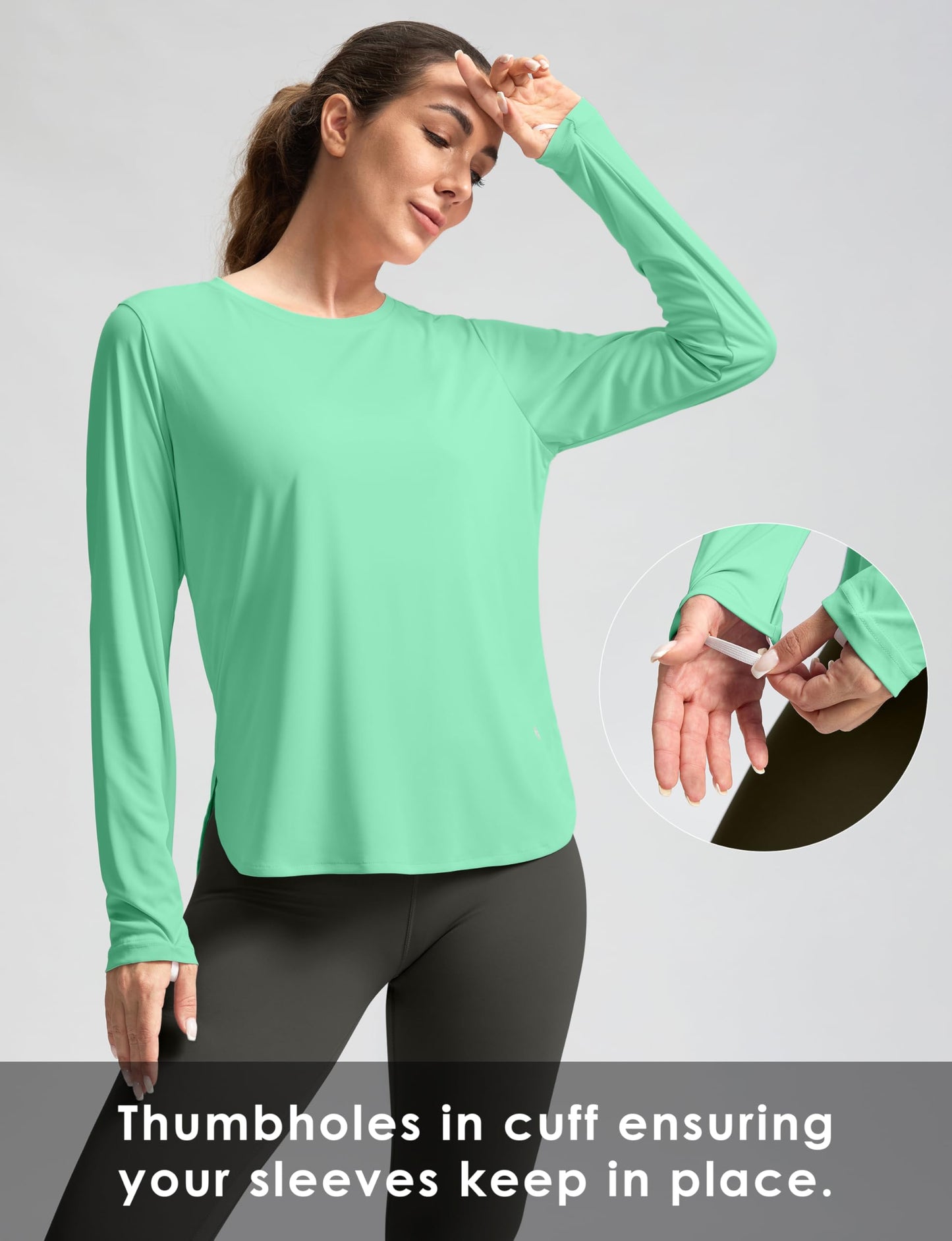 Women's Sun Shirts UPF 50+ Long Sleeve UV Protection Shirt Lightweight Quick Dry Workout Hiking Tops for Women(Green,XXL)