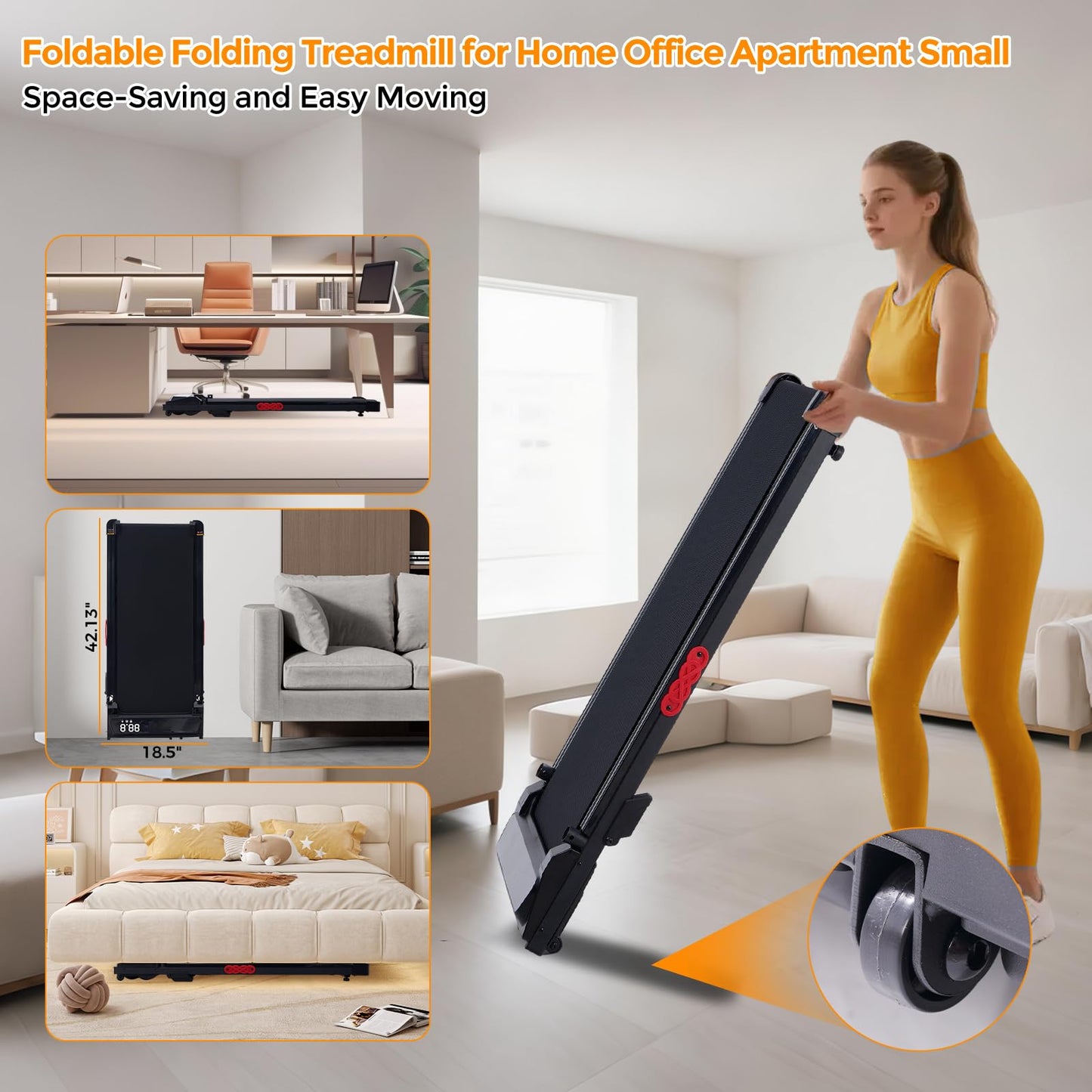 KASSADIN Electric Walking Pad Treadmill with Handle Bar Incline for Home