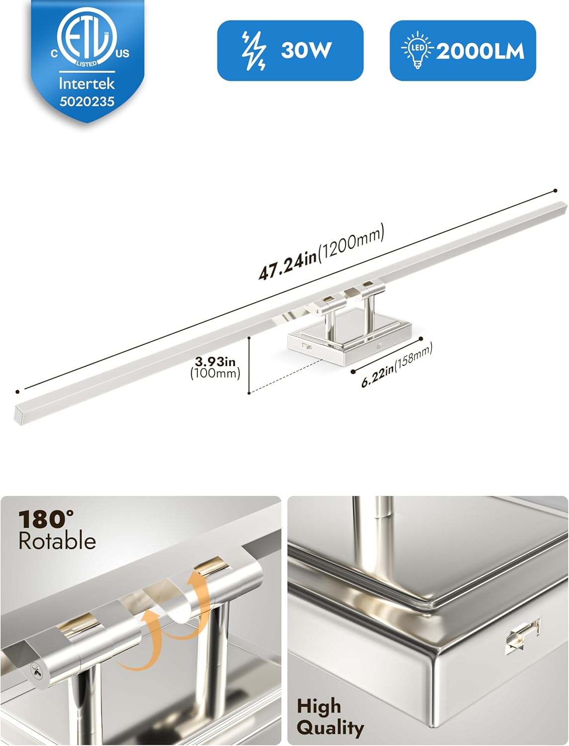 NIORSUN 24-Inch Dimmable LED Bathroom Vanity Light Fixture - Modern Black Over Mirror Lighting, 5CCT, ETL Certified