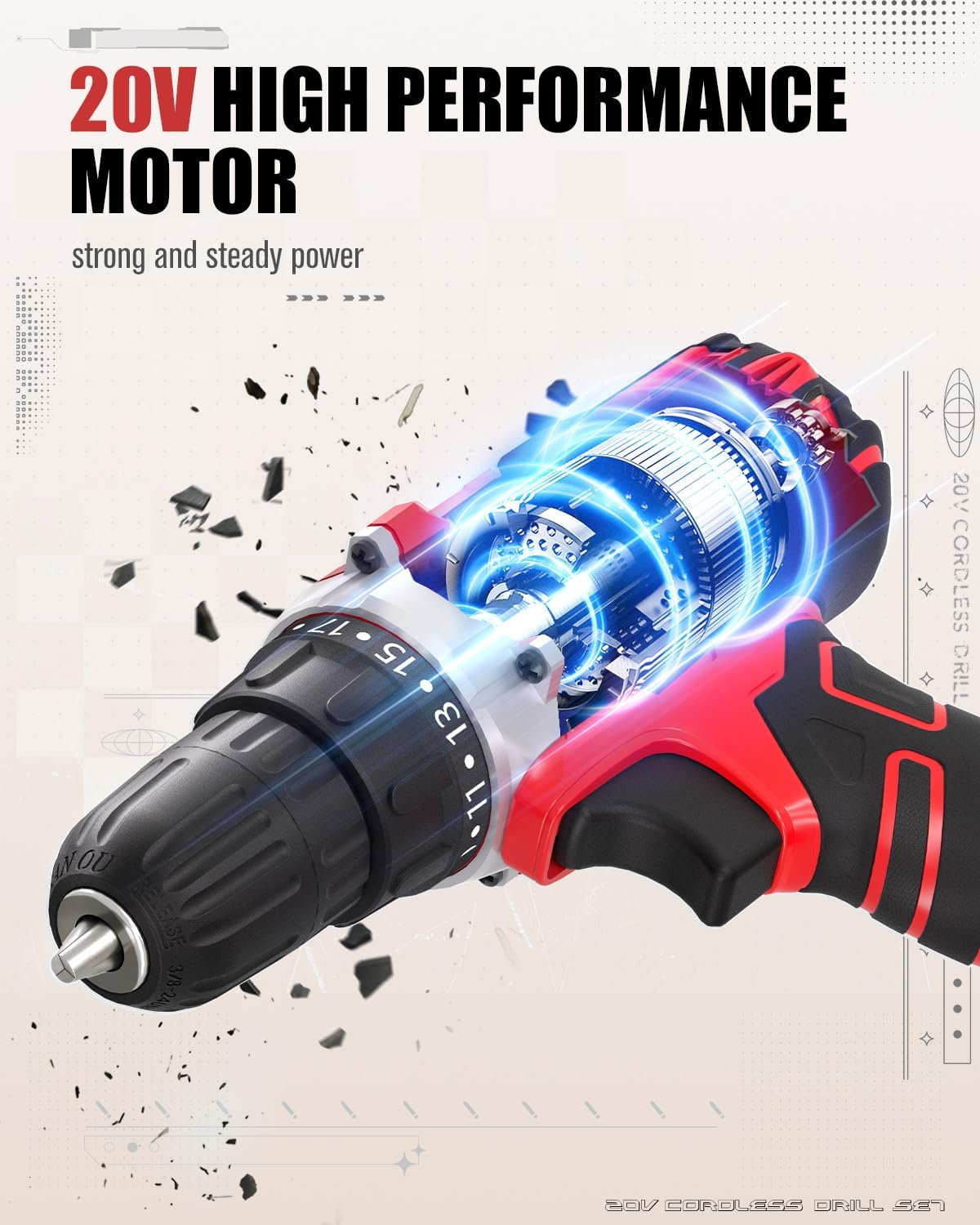 AVID POWER 20V MAX Cordless Power Drill Kit with Battery & Charger - 19 Torque Settings, 22 Bits