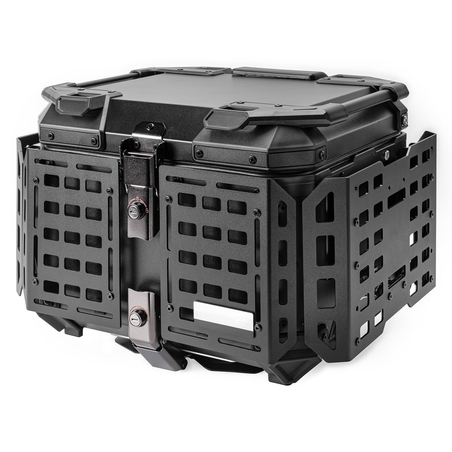 Motorcycle Top Case 45L Universal Aluminum Tail Helmet Box with Base Plate Security Lock Backrest Cargo Storage Baggage Carrier Luggage Rear Parcel Trunk (Black)