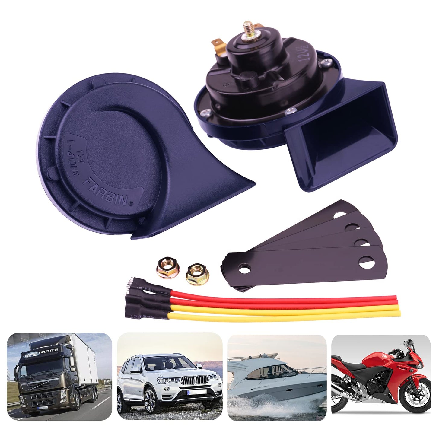 AOLIHAN Blue Electric Motohorn,12V Train Horn for Car 130dB,Super Loud Horn for Truck,Dual Tone Snail Horns 510hz/410hz,Waterproof Car Horns with Relay and Switch Button