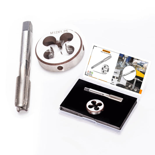 M12 x 1.25mm Metric Tap and Die Set, M12 x 1.25mm High-Speed Steel Machine Round Tap Die Set, Right Hand Thread Tap and Round Thread Die Tool