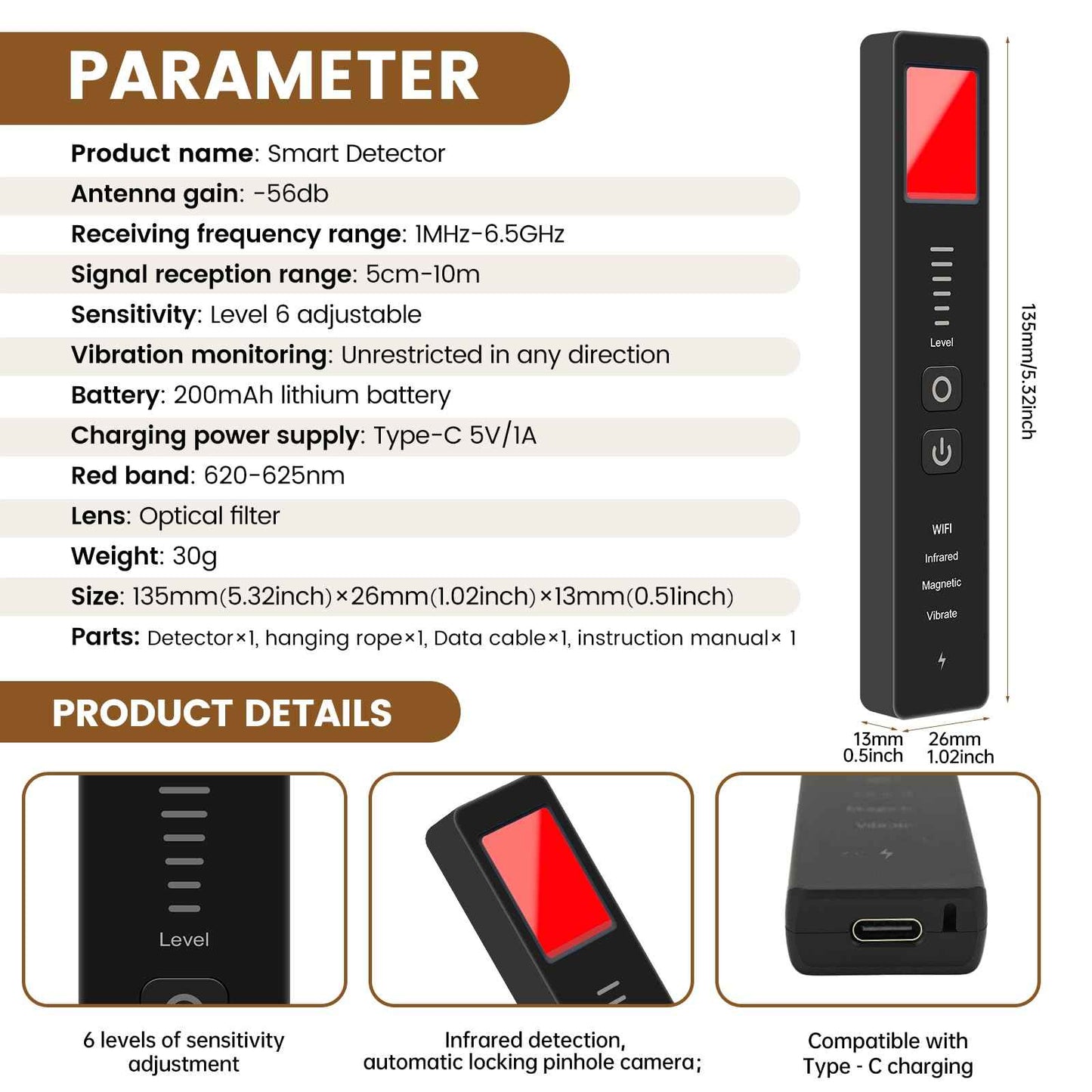 Hidden Camera Detectors - Anti Spy Detector 2025 Pro Portable Finder, GPS Tracker Scanner, Bug Detector with 360° Detection for Hotel, Home, Office, Travel Security (Black)
