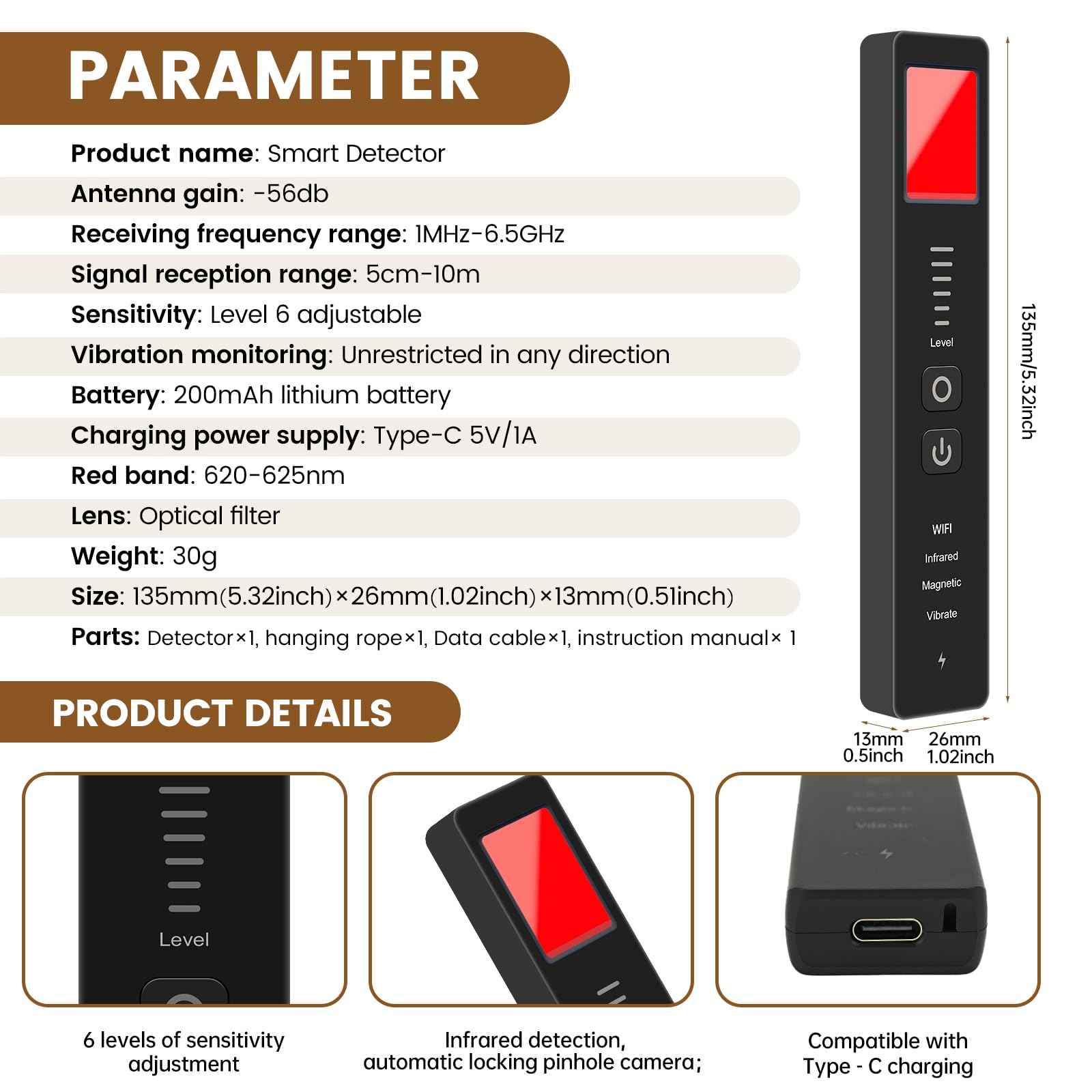 Hidden Camera Detectors - Anti Spy Detector 2025 Pro Portable Finder, GPS Tracker Scanner, Bug Detector with 360° Detection for Hotel, Home, Office, Travel Security (Black)