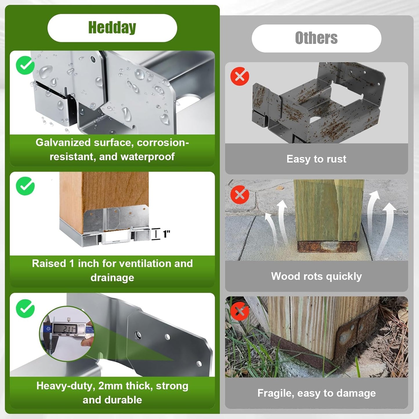 Heavy-Duty 6-Pack 6x6 Post Base Anchors - Adjustable Galvanized Bracket Kit for Decks & Patios