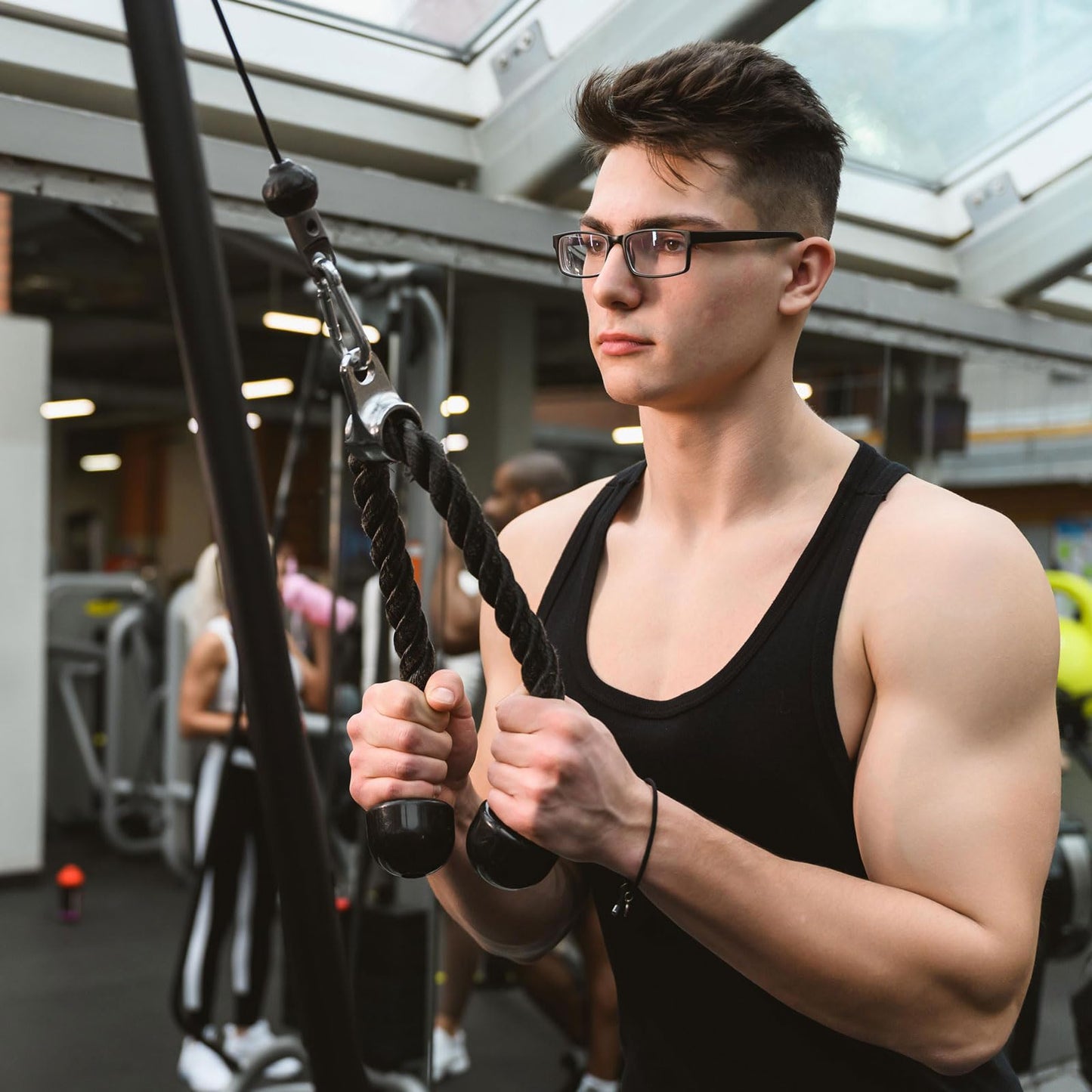 PATIKIL Tricep Rope Cable Attachment Handle, 27" 3-in-1 Tricep Pull Down Attachment Tricep Extension Strap for Gym Home Push Down Face Pull, Yellow