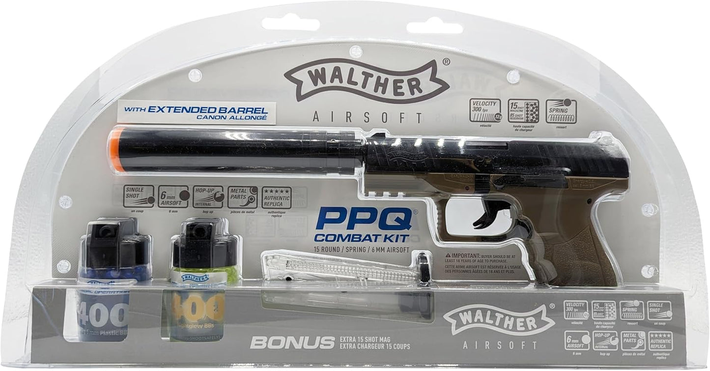 Umarex Walther PPQ Airsoft Gun - 6mm BB Pistol with Realistic Blowback Action