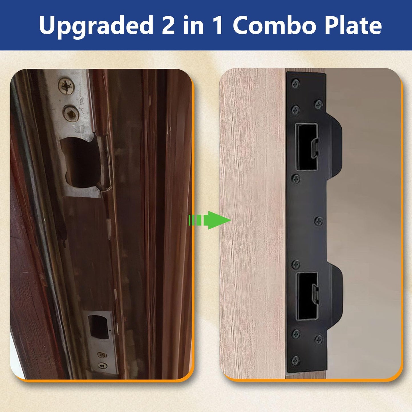 Door Strike Plate Reinforcement Plate, Front Door Strike Plate, Double Strike Plate for 5-1/2 in. Hole Centers, Heavy Duty, Front Door Security Devices Door Latch Plate (Matte Black, 1 Pack)