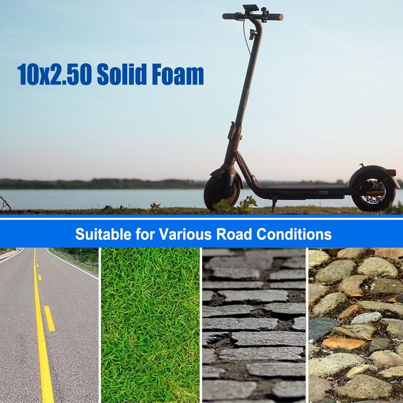 10x2.50 Electric Scooter Solid Tire 10"x2.5" Polyurethane Foamed Wheel 10 Inch Airless Tire for 6" Rim Hubs 36V 48V 400W 500W 800W Hub Motor Smart Self Balancing Electric Scooters Non-Pneumatic Tyre