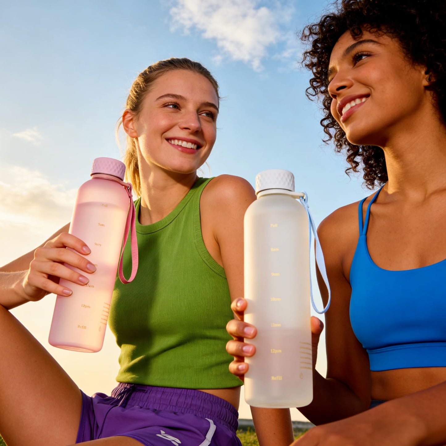 Sursip 32 oz Motivational Water Bottle with Time Marker, 1 Pack – Slim Tritan Water Bottles with Strap, Leakproof & Shatterproof Gym Bottles, Fits Cup Holder for Travel, School & Daily Hydration