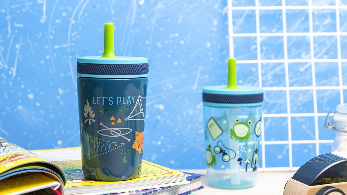 Zak Designs Kelso Tumbler Set - Leak-Proof Kids' Camping Cups with Straw | 3-Piece Non-BPA Bundle