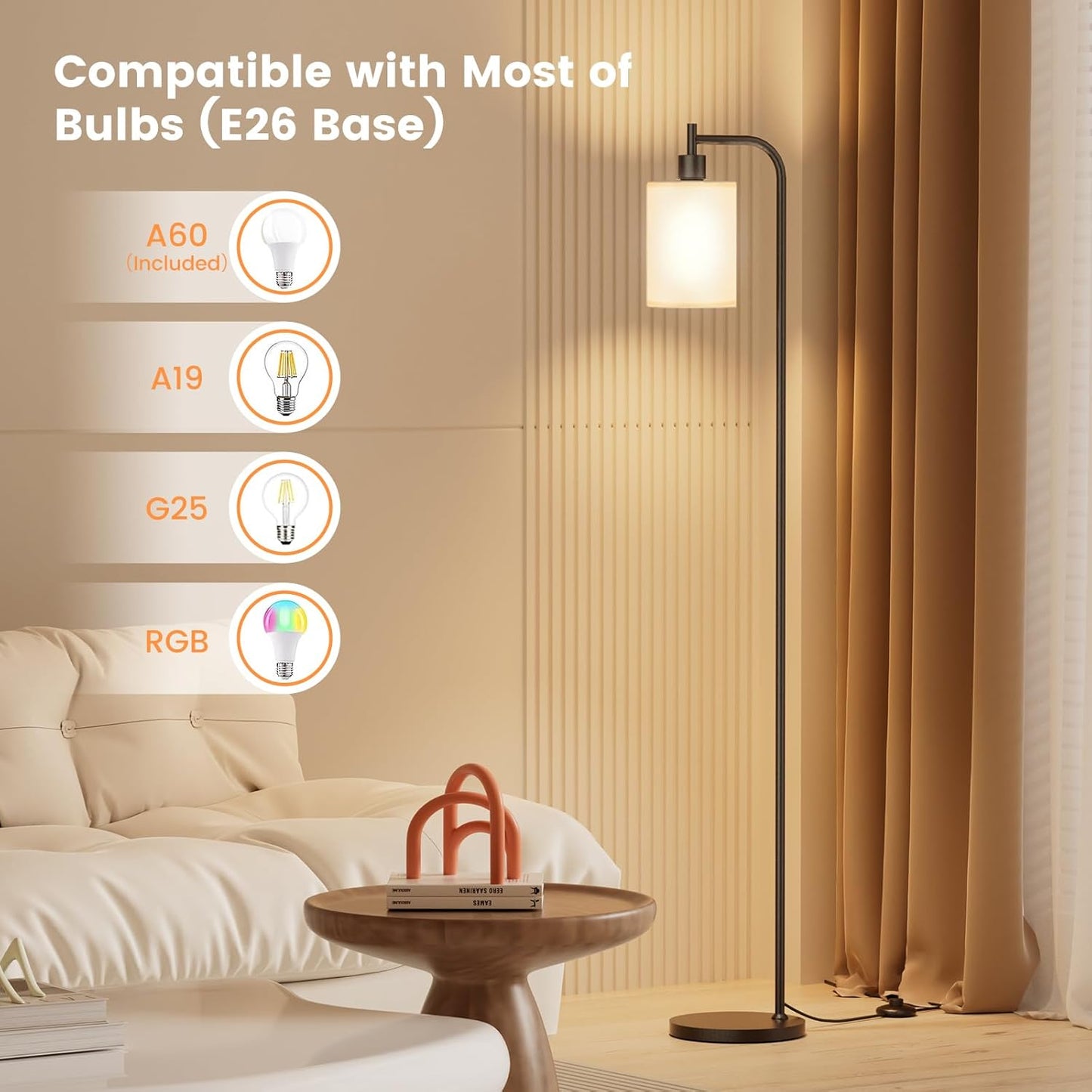 Dimmable Floor Lamp with Linen Shade & Remote Control - Modern 9W LED Standing Lamp for Living Room, Bedroom, Office