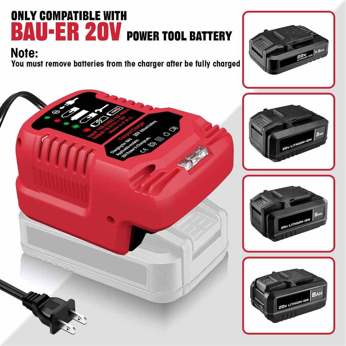 JHBZ Mini Charger for Bauer 20V Battery,1701C-B 20V Battery Adapter Replacement for Bauer 20V Hyper .max Lithium Ion Battery Power Equipment Drill Battery Charger(Battery Not Included)
