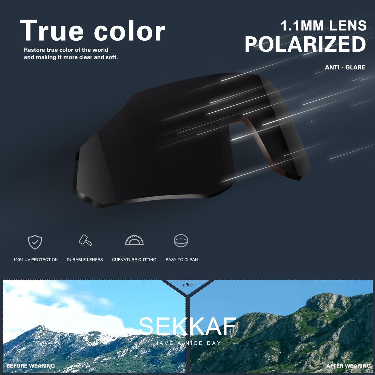 SEKKAF Polarized Sports Sunglasses for Men Women, UV Protection Lightweight Sun Glasses Running Cycling, Non-Slip Nose Pads