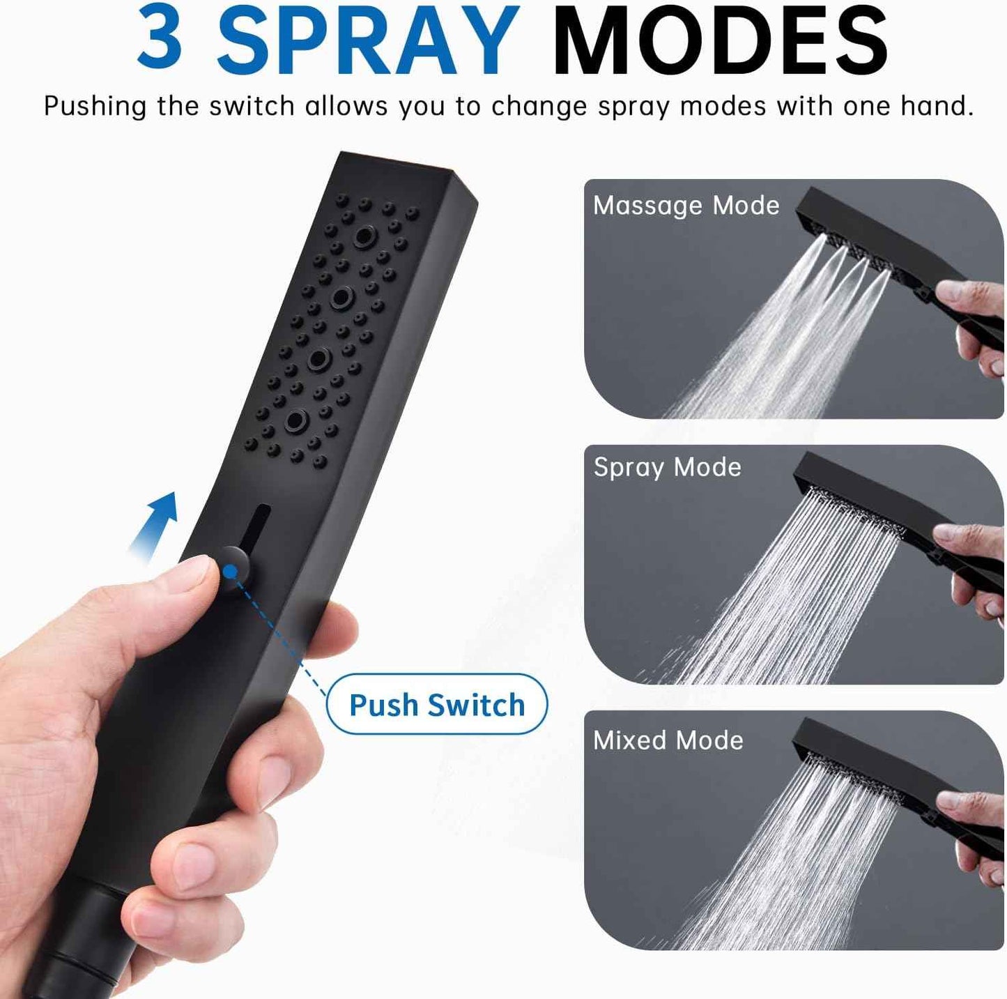All Metal Handheld Shower Set with 3-Function Wand & 70-Inch Stainless Steel Hose