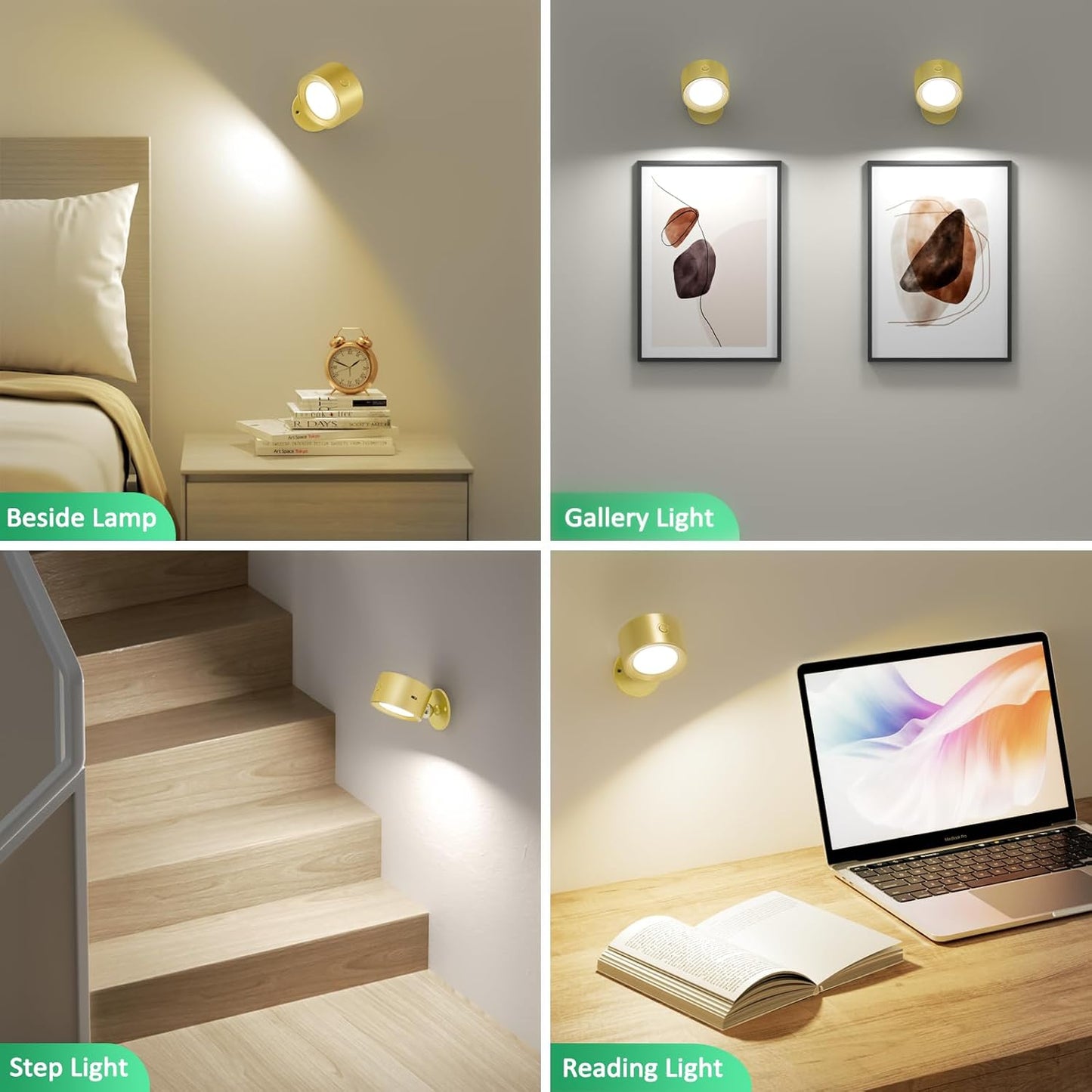 Rechargeable LED Wall Mounted Lights - 3 Pack with Remote, Dimmable & 360° Rotation for Bedroom