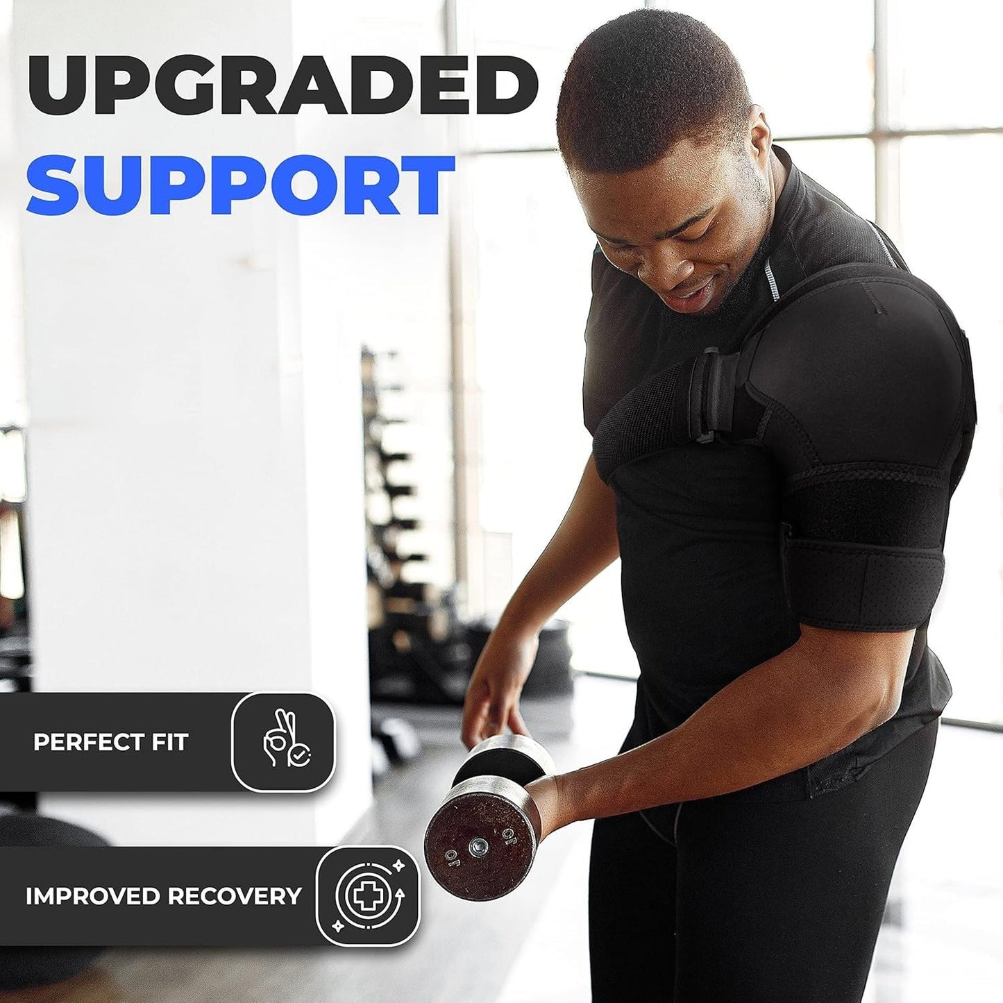 POAGL Adjustable Shoulder Brace for Men - Both Left and Right Arm - Pain Relief for Torn Rotator Cuff, Compression Support Sleeve for Dislocation, Bursitis, Tendonitis (Black, Large)