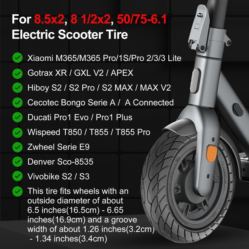 BANGTING 2-Pack 10x2.125 Tubeless Scooter Tires - Fits Models: 8.5x2.0, 8½x2, 50-75-6.1, 10×2.0, 10×2-6.1, 10×2(54-152) | Verify Rim Size: 6.5-6.65" Diameter & 1.26-1.34" Width | Puncture-Resistant