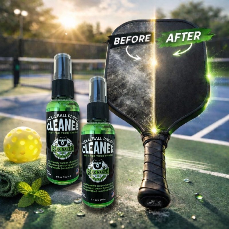 Pickleball Paddle Cleaner Spray Kit - Made in USA Formula - Maintains Paddle Surface - Optimal for Carbon Fiber, Graphite & Kevlar - Two 2oz Bottles with Microfiber Towel