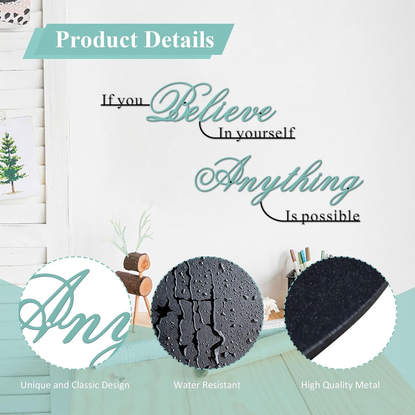 Resama Inspirational Wall Art Decor - "Believe in Yourself" Metal Quotes | 2-Piece Set, Colorful Design