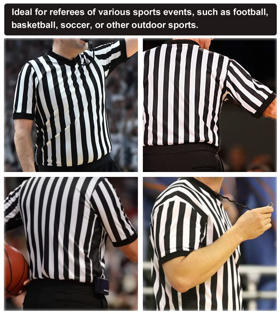 allentian Men Referee Shirt, Official Black & White Stripe Referee/Umpire Jersey – Pro-Style V-Neck Referee Uniform, Basketball, Football, Soccer (XL)