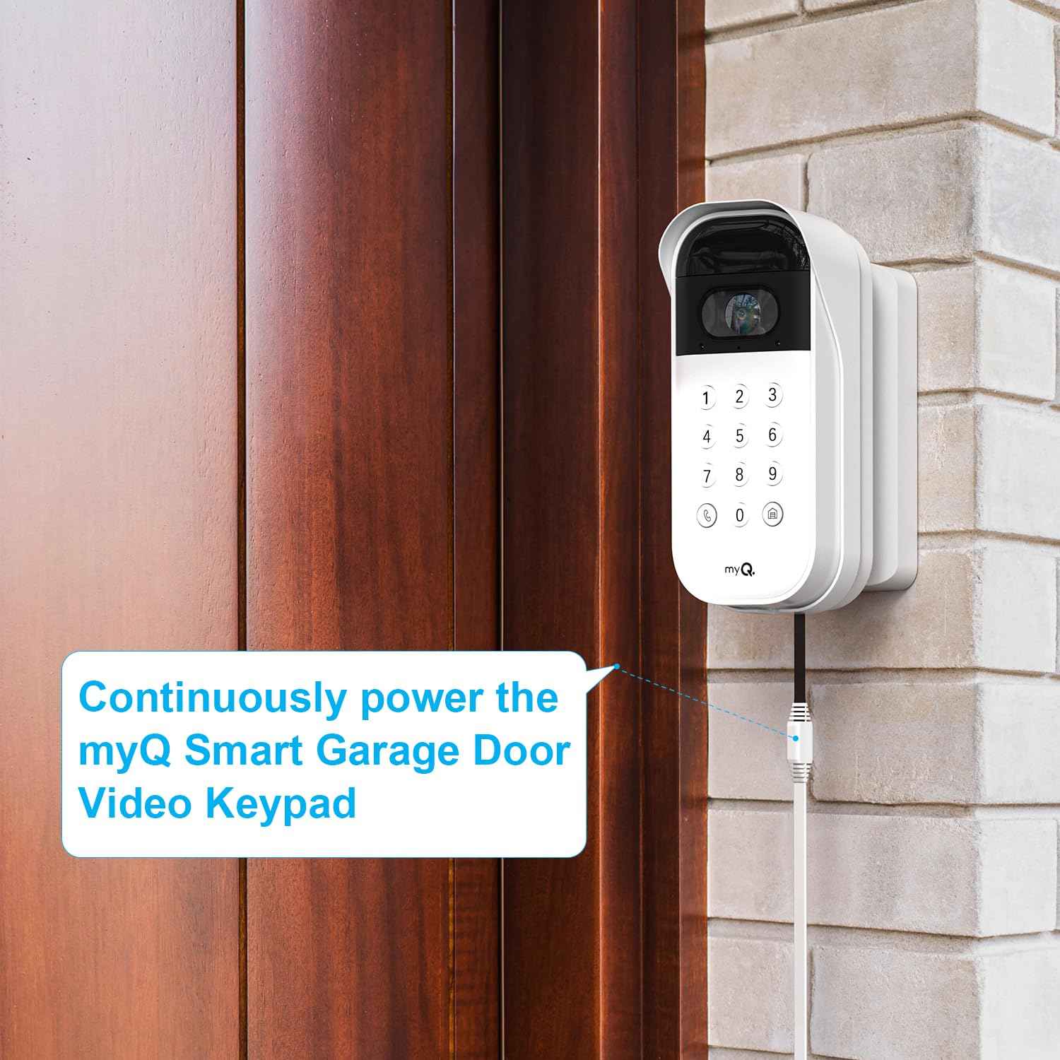 iTODOS 25ft/7.5m Power Cable and Adapter for myQ Smart Garage Door Video Keypad, Weatherproof Outdoor Flat Charging Cable Continuously Charging Your Video Keypad