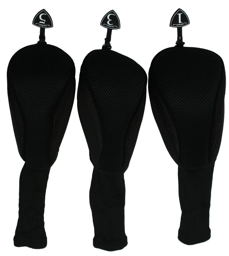 3 Pack of Neo-Fit Neoprene / Mesh Driver Golf Club 460cc Headcovers (Black/Black)