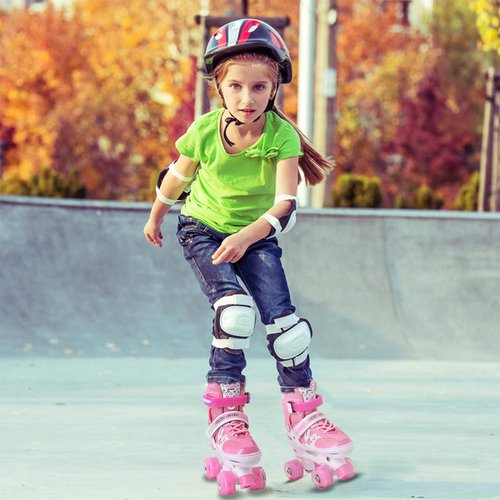 Adjustable Roller Skates for Girls & Kids, 4 Sizes, All Wheels Light Up, Fun Illuminating, Beginner-Friendly, Small(12J-2), Pink