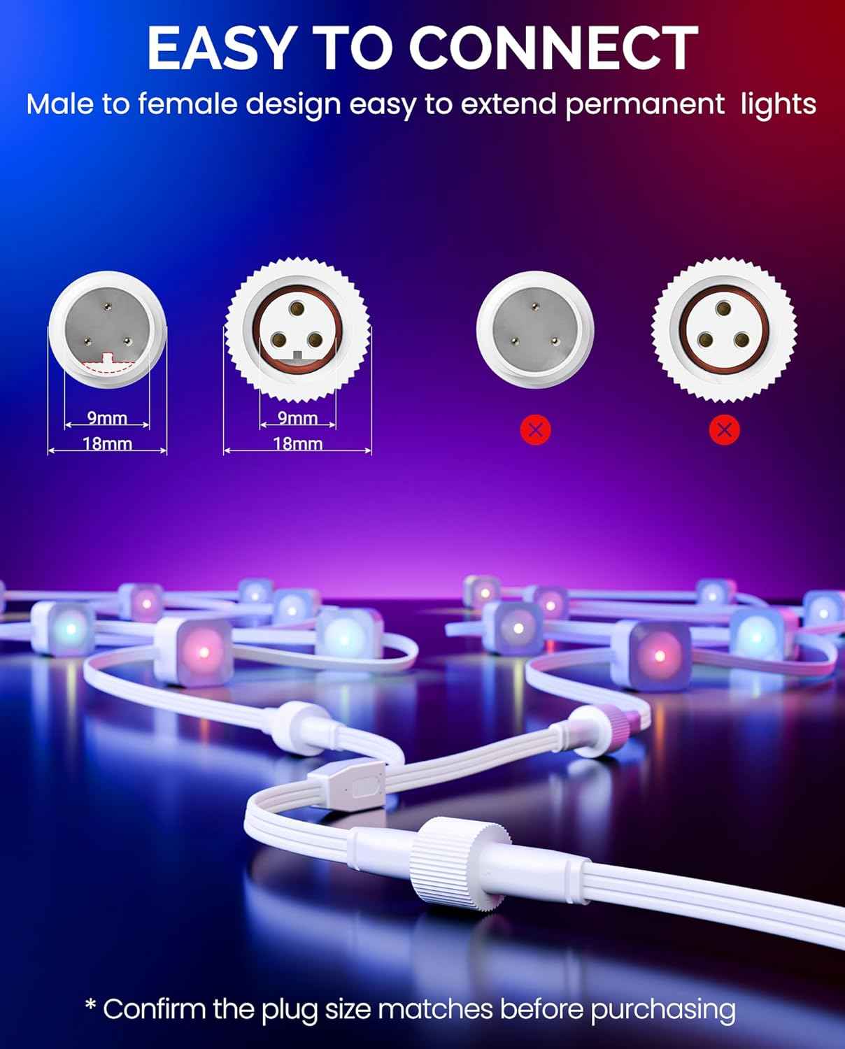 10FT 3-Pin Extension Cable (3-Pack) for Govee Outdoor Lights - Compatible with H705, H706, H703, H805