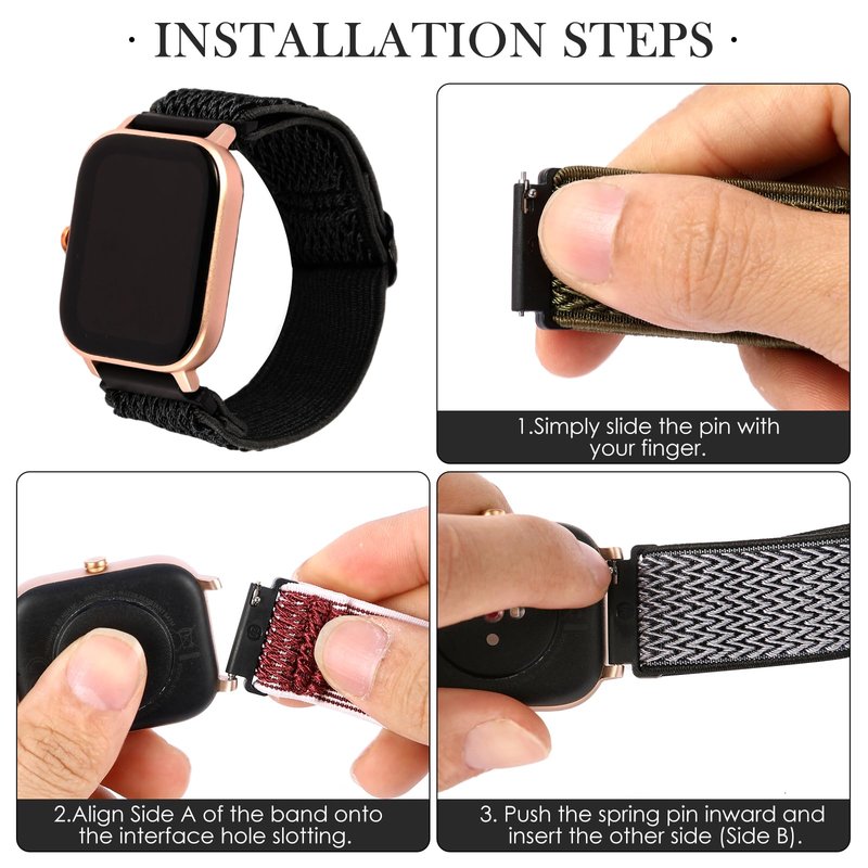 6-Pack Canvas Compatible with QONBINK K62 L70 TG38/Jacoosa K62 L70/ganopterygon L70 G128/BHNYBWUL Watch Band, Nylon Soft Breathable Quick Release Adjustable Wristband Replacement Strap Strap with Secure Closure