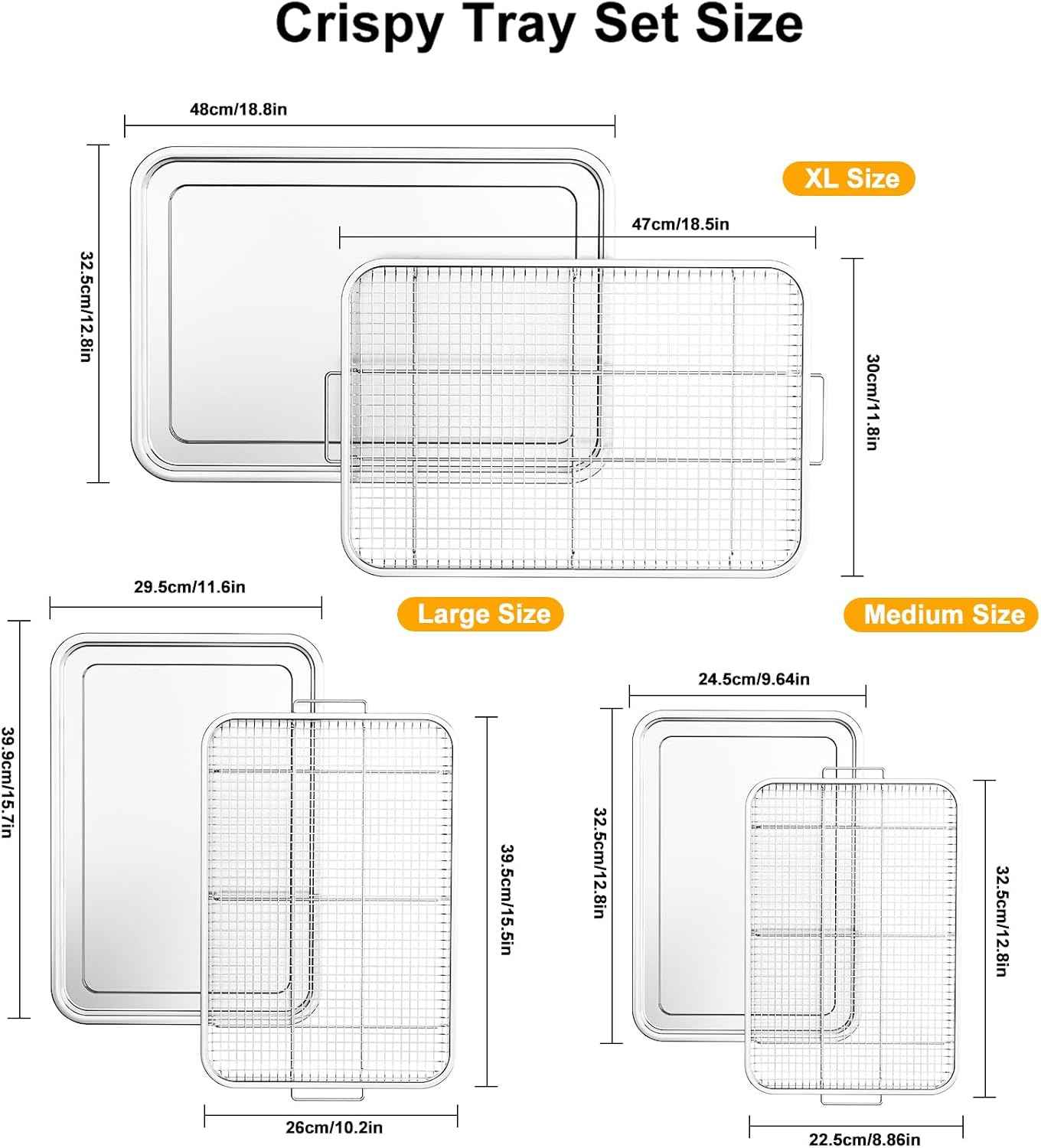 Air Fryer Basket Set with Parchment Papers - Non-Stick Stainless Steel Trays (2 Sizes)