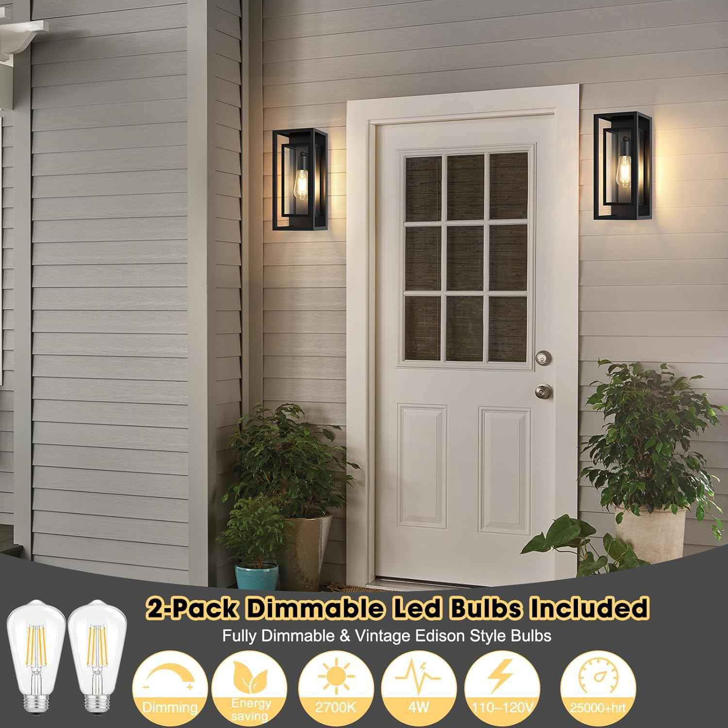 Waterproof Black Outdoor Wall Lanterns - 14'' Sconces with Clear Glass Shade, Anti-Rust, 2-Pack for Porch, Patio & Garage