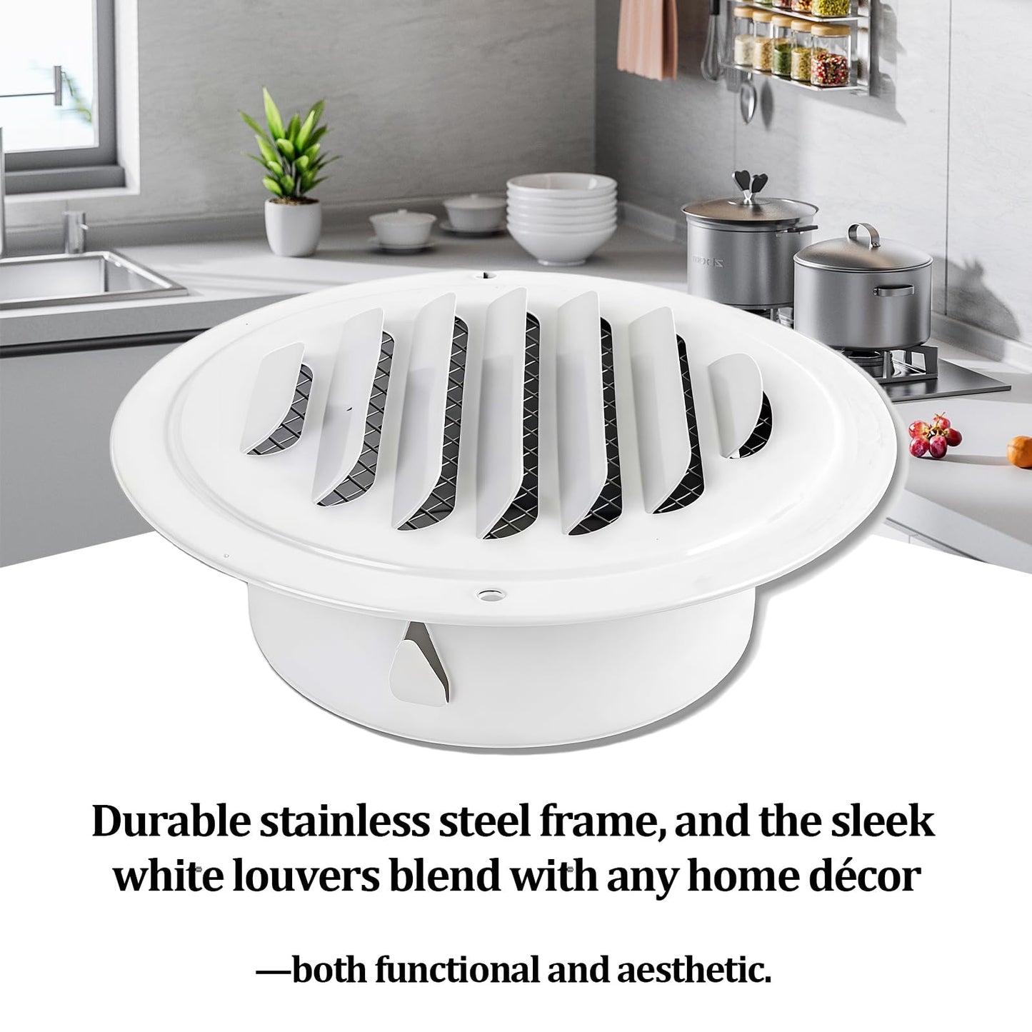 4" Round Soffit Vents White Stainless Steel Soffit Vents Wall/Ceiling Vent Cover with Mesh Screen for Bathroom, Dryer, & Attic(1 Pack)