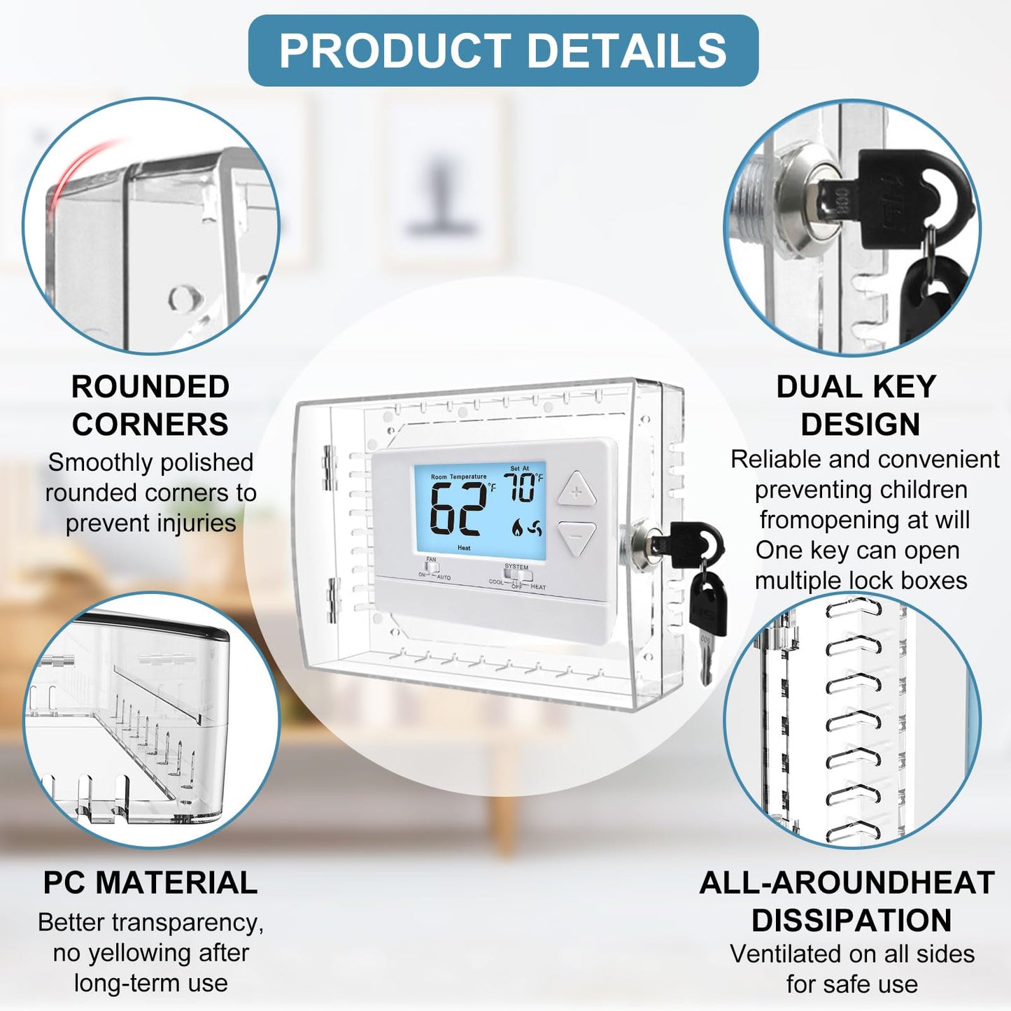 Ravct Universal Thermostat Lock Box Thermostat Cover with Lock Compatible With Honeywell Home Thermostat On Wall Ac Lock Box Cover with Key Fits Thermostats 4.8"H x 6" W or Smaller