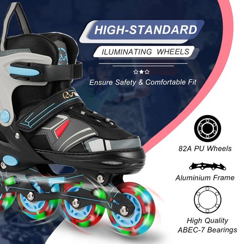 RunRRIn Adjustable Kids Inline Skates for Boys Girls with Full Light Up Wheels - Roller Skates for Kids Ages 6-12, Toddler Ages 3-5, Youth Women Beginners Outdoor Indoor