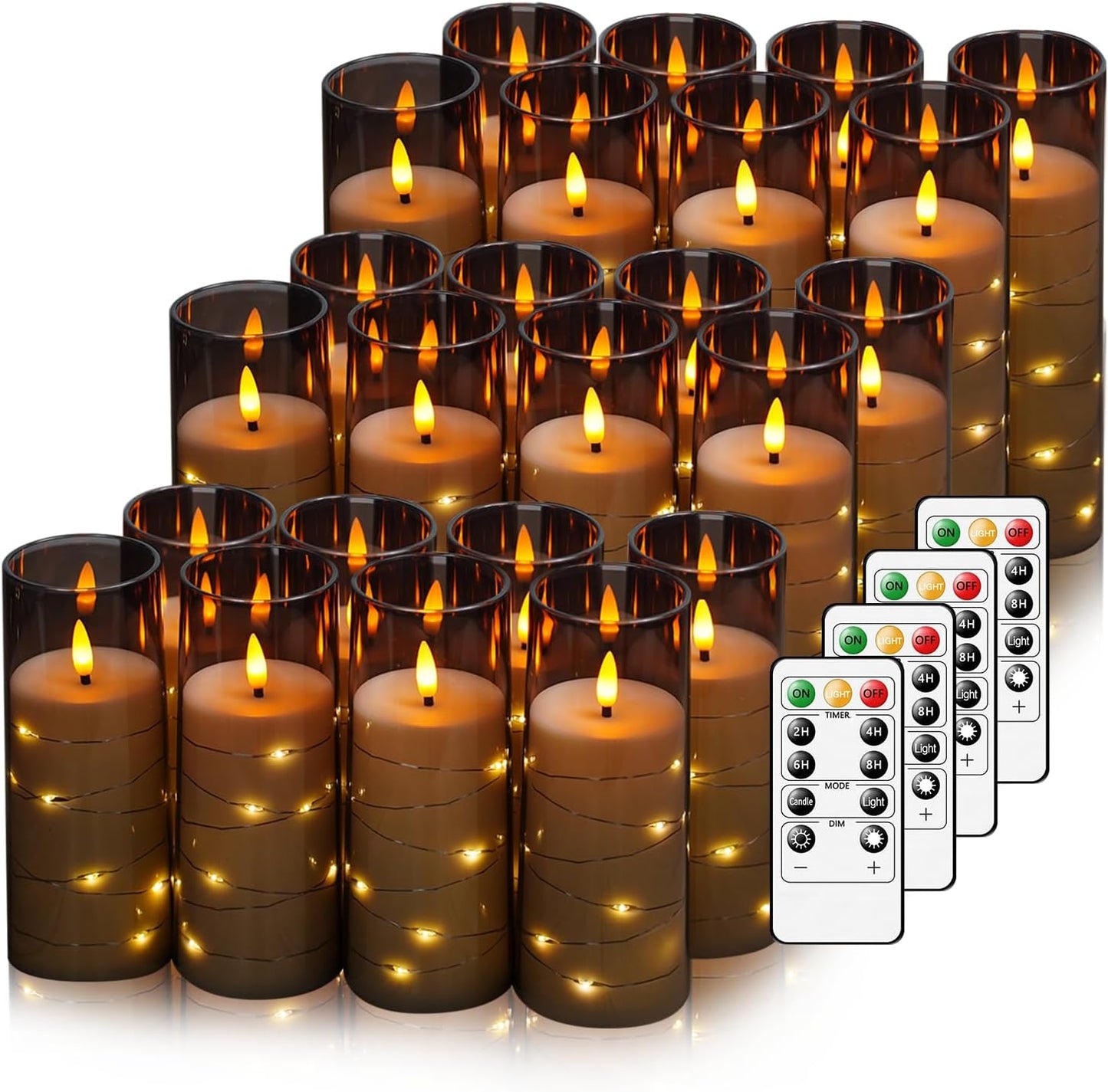 Flameless LED Pillar Candles Set - 9 Pcs White with Remote & Star String for Home Decor